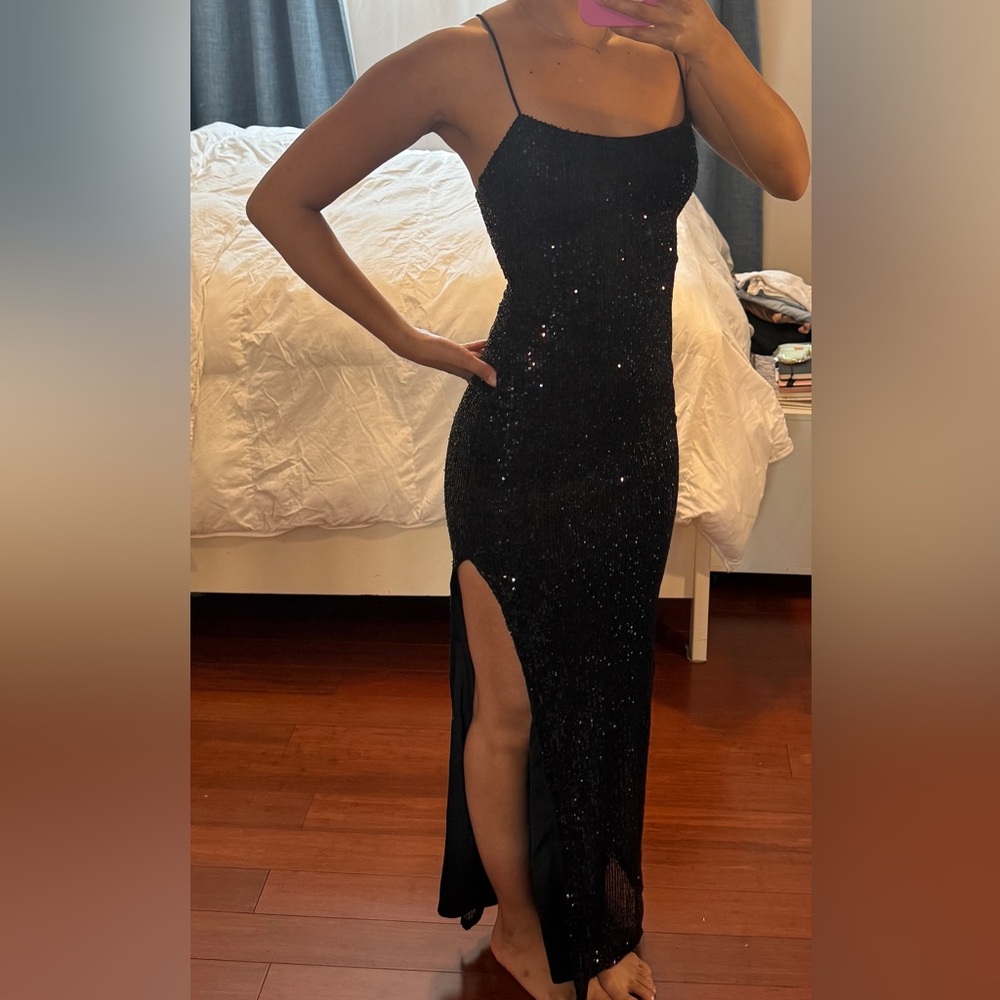 Hello Molly Black Sparkle Slit Maxi Dress